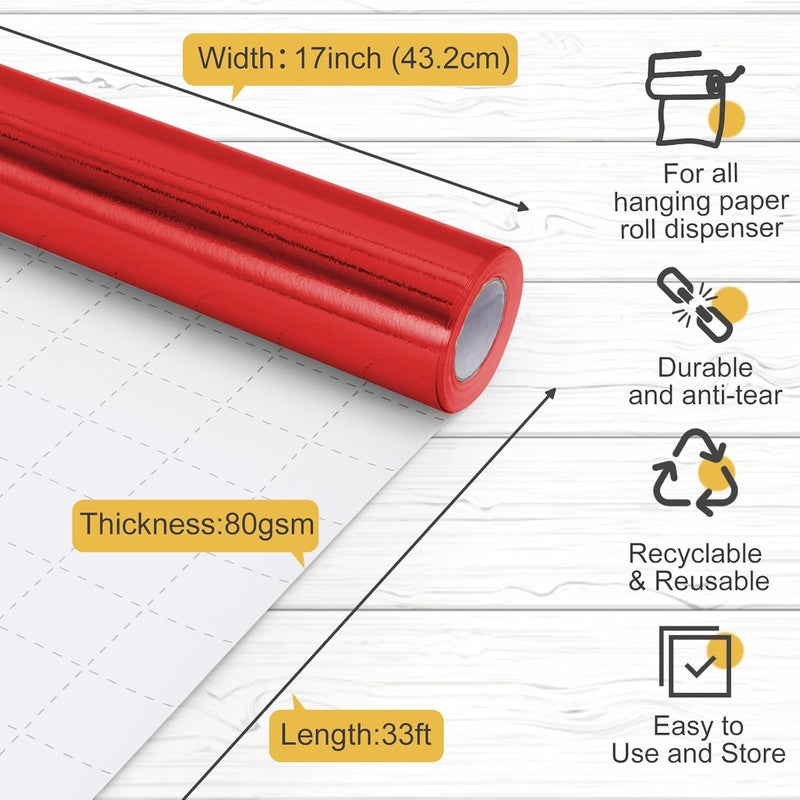 Donyang Red Metallic Wrapping Paper, 17inch x 33ft Solid Color Lustre Paper, Red Gift Wrapping Paper Roll with Grid Cutting Lines for Christmas, Mothers Day, Wedding, Bridal Shower, Valentines Day, Birthday - Image 3